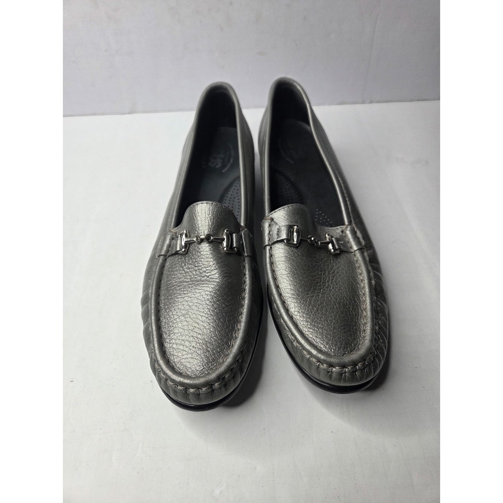 SAS Simplify Womens 11 Slim Pewter Metallic Leather Horsebit Loafers 54833005